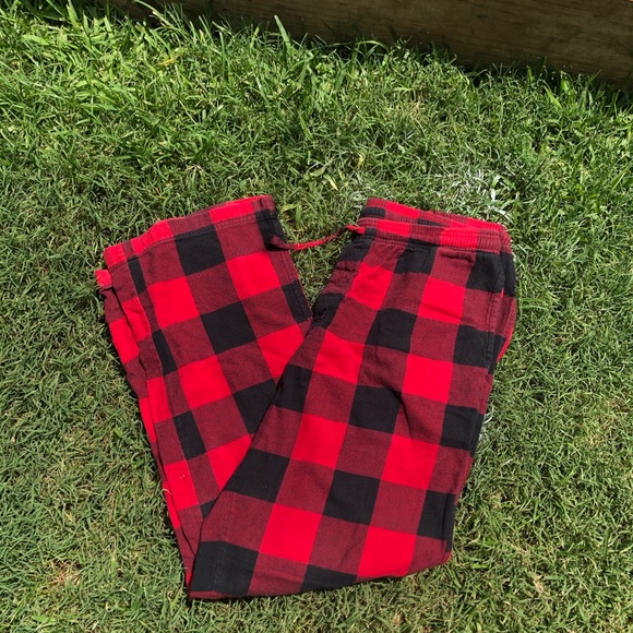 Men's Red Flannel Cotton Pajamas Drawstring - Picture 3 of 4